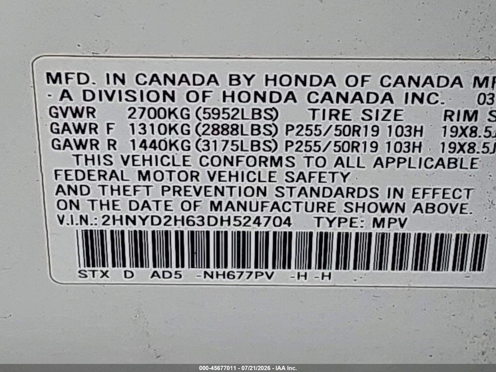 2HNYD2H63DH524704 2013 ACURA MDX photo no. 9