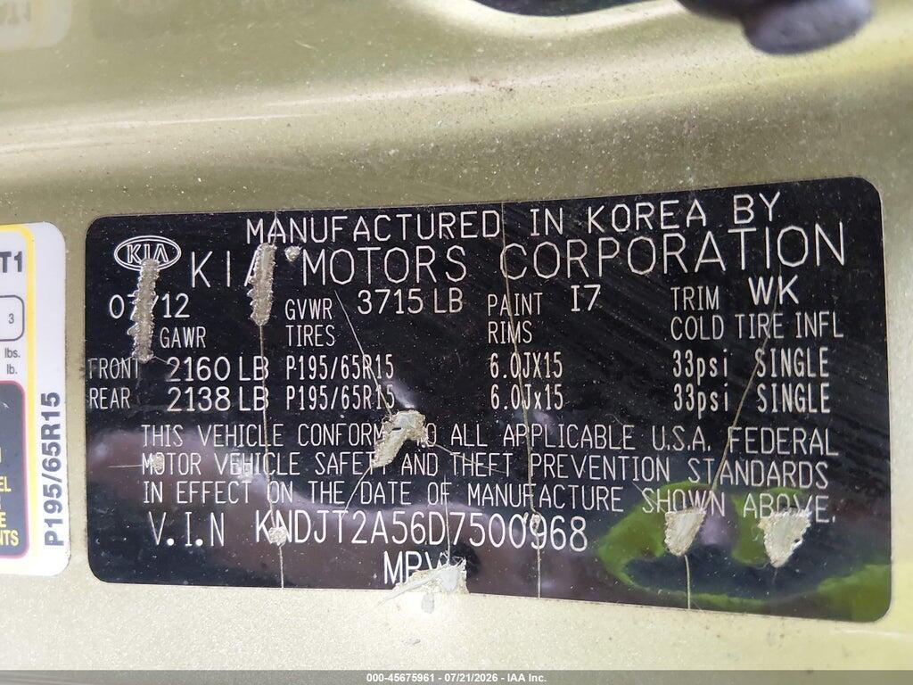 KNDJT2A56D7500968 2013 KIA SOUL photo no. 9