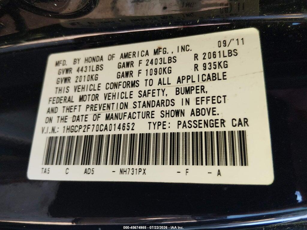 1HGCP2F70CA014652 2012 HONDA ACCORD photo no. 9