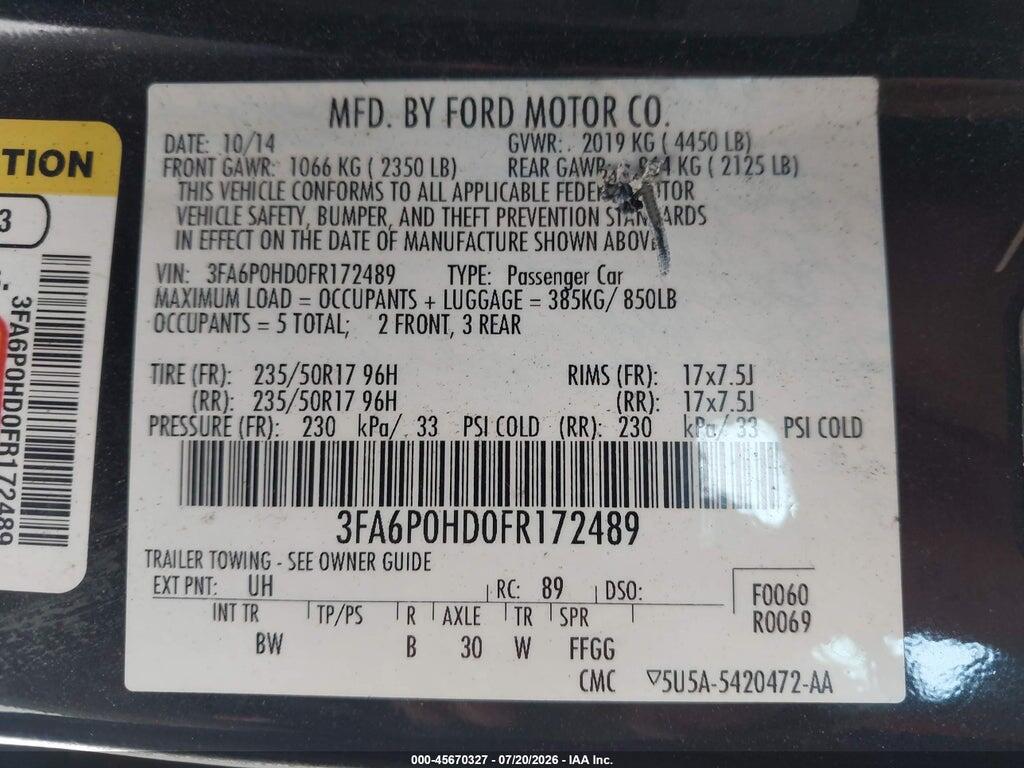 3FA6P0HD0FR172489 2015 FORD FUSION photo no. 9