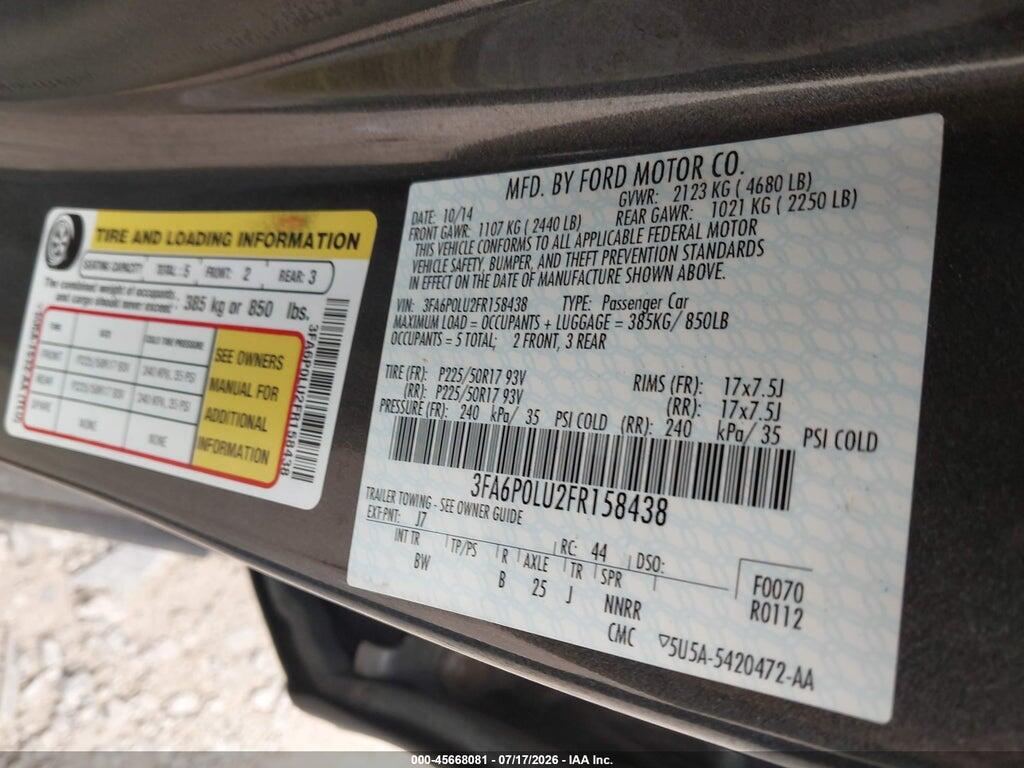3FA6P0LU2FR158438 2015 FORD FUSION HYBRID photo no. 9