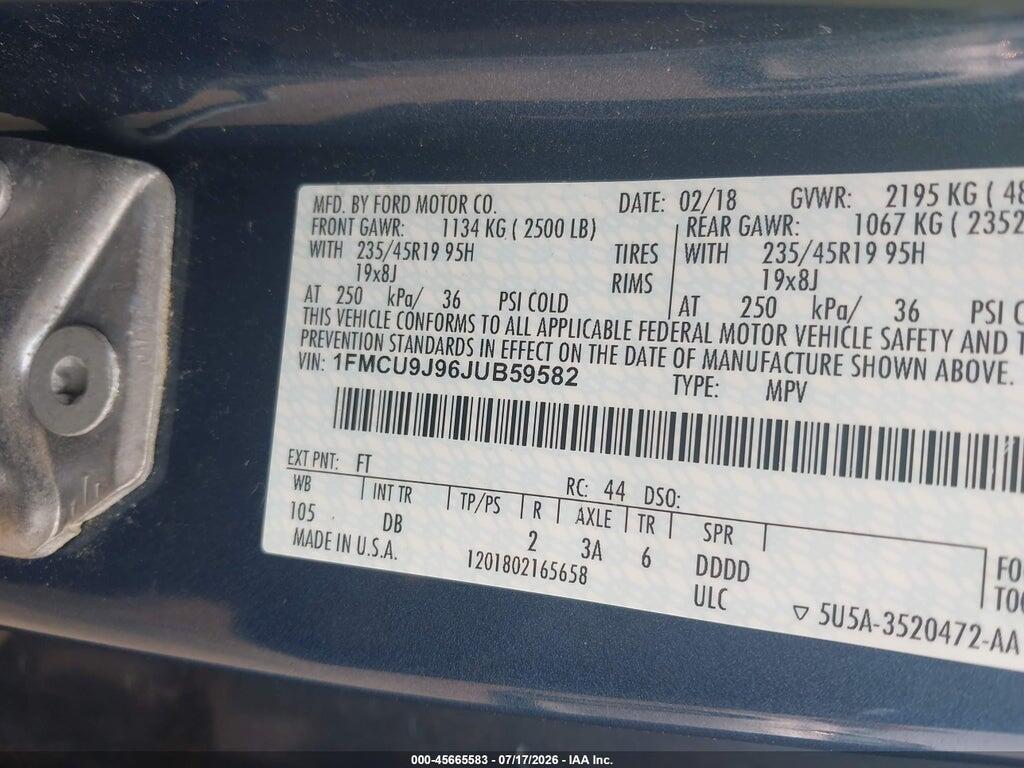 1FMCU9J96JUB59582 2018 FORD ESCAPE photo no. 9