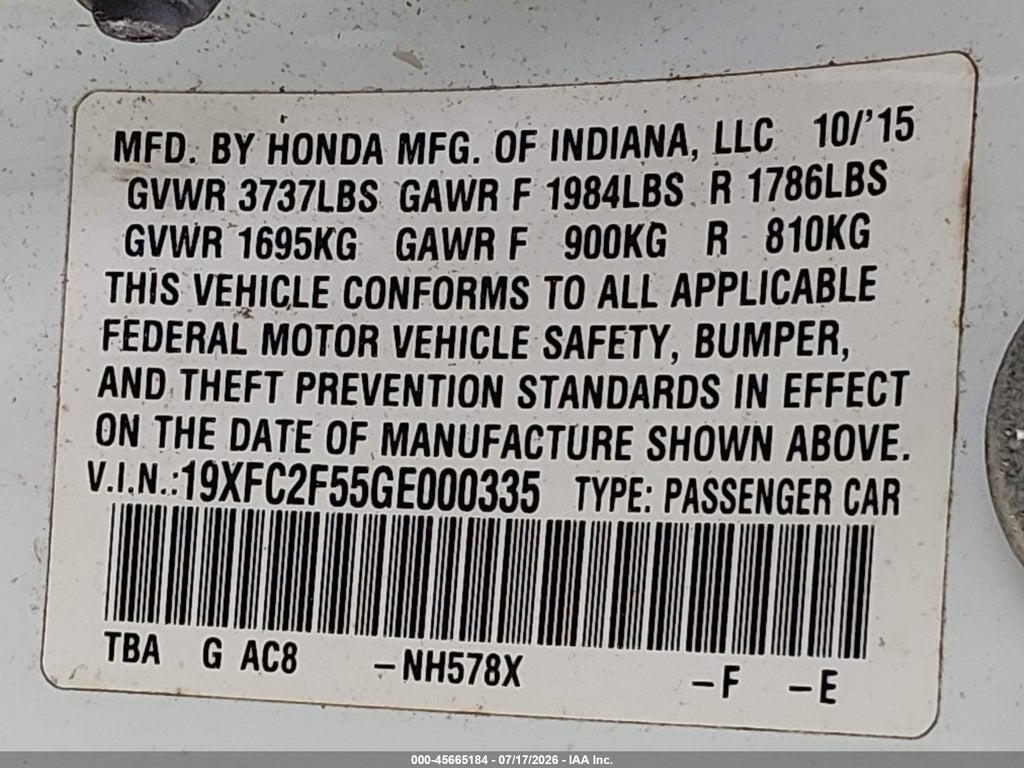19XFC2F55GE000335 2016 HONDA CIVIC photo no. 9