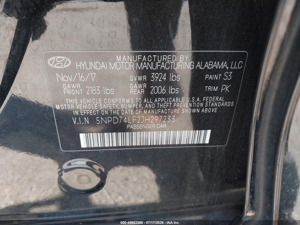 5NPD74LF2JH297233 2018 HYUNDAI ELANTRA photo no. 9