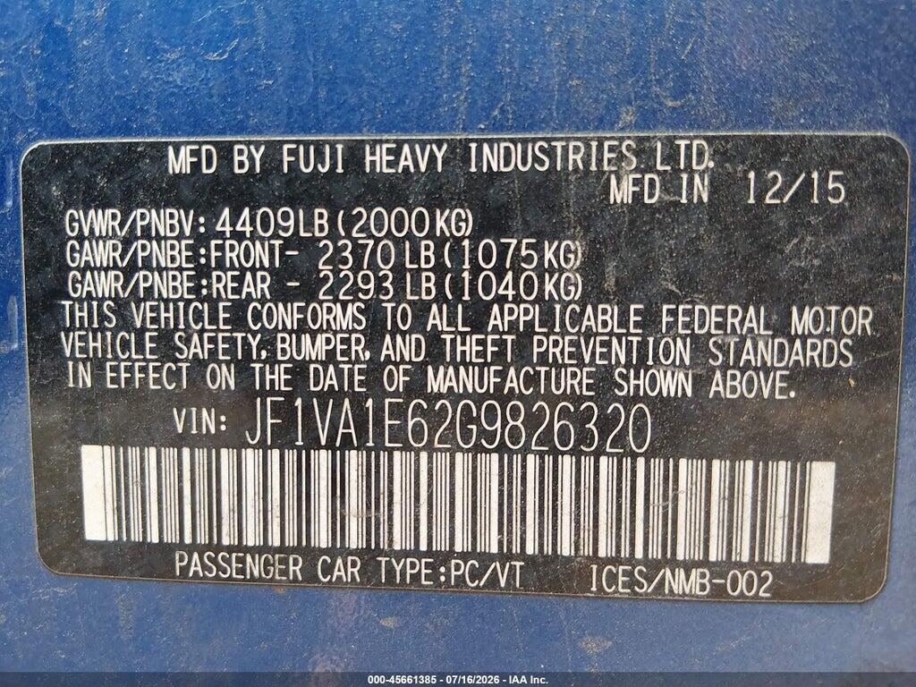 JF1VA1E62G9826320 2016 SUBARU WRX photo no. 9