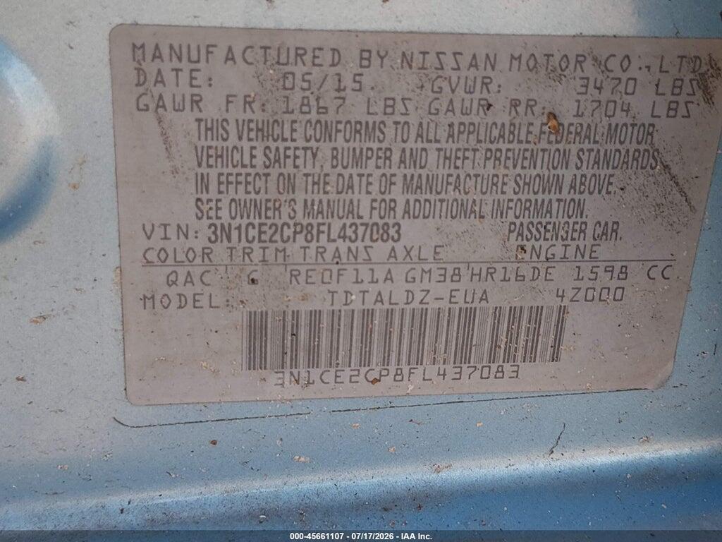 3N1CE2CP8FL437083 2015 NISSAN VERSA NOTE photo no. 9