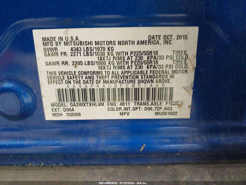 4A4AP4AU8FE057446 2015 MITSUBISHI OUTLANDER SPORT photo no. 9