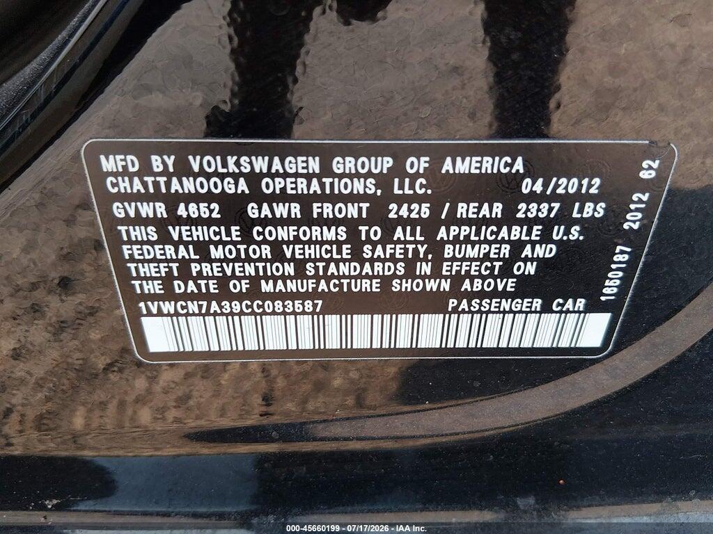 1VWCN7A39CC083587 2012 VOLKSWAGEN PASSAT photo no. 9