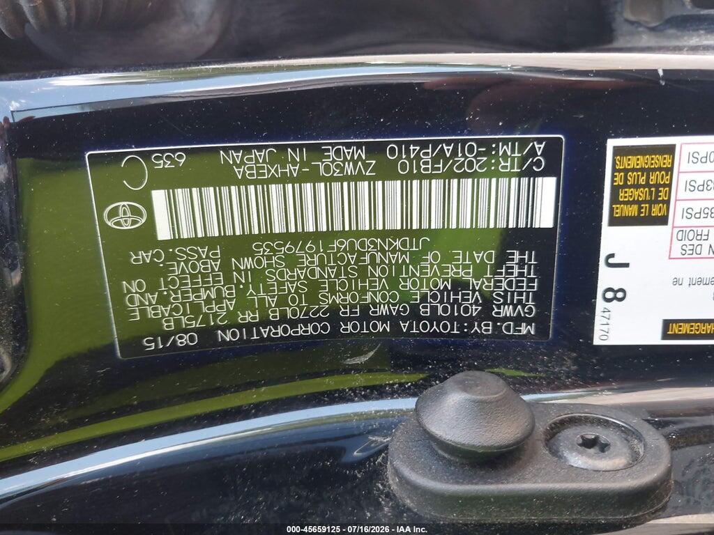 JTDKN3DU6F1979535 2015 TOYOTA PRIUS photo no. 9