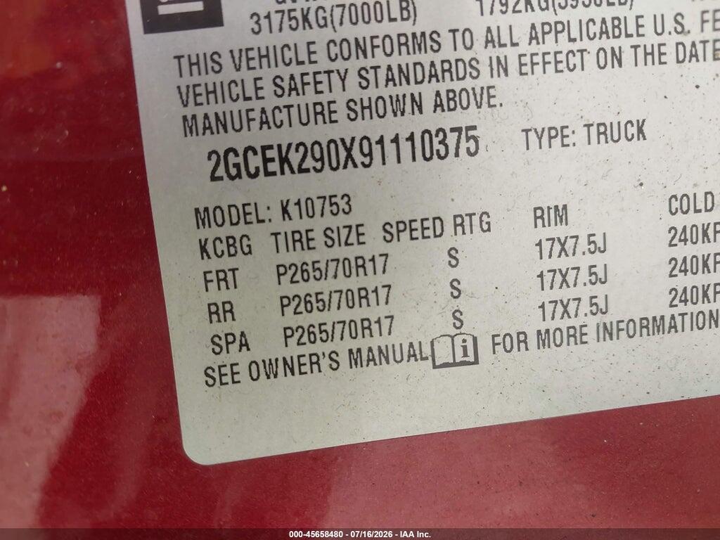2GCEK290X91110375 2009 CHEVROLET SILVERADO 1500 photo no. 9