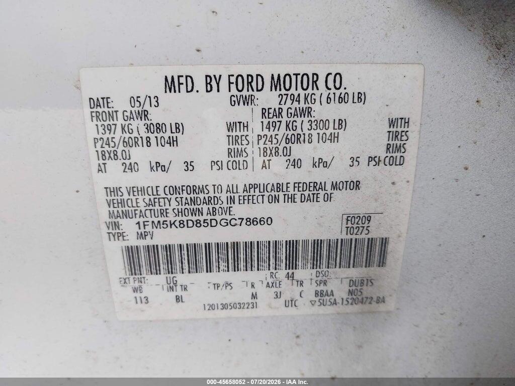 1FM5K8D85DGC78660 2013 FORD EXPLORER photo no. 9
