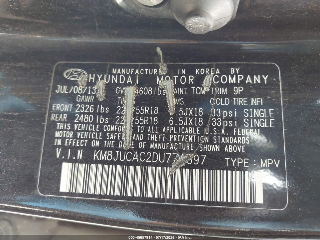KM8JUCAC2DU774697 2013 HYUNDAI TUCSON photo no. 9