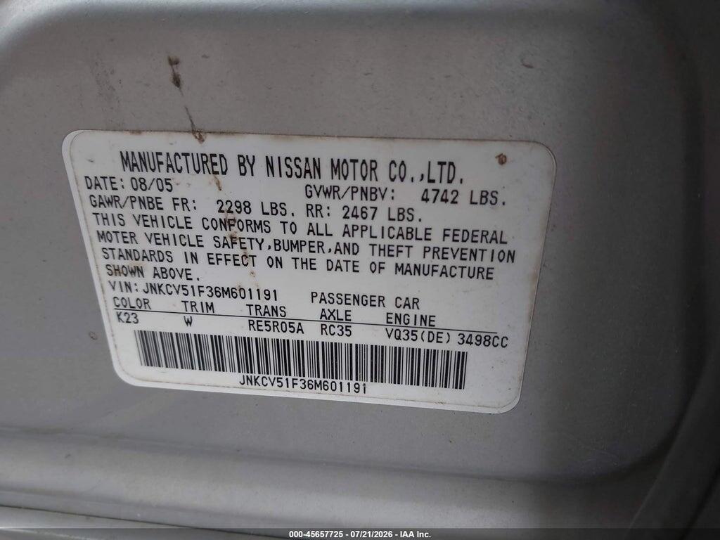 JNKCV51F36M601191 2006 INFINITI G35X photo no. 9