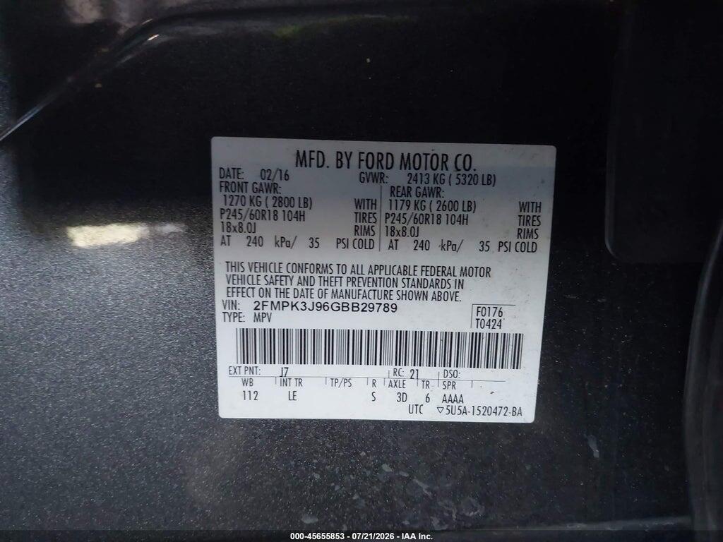2FMPK3J96GBB29789 2016 FORD EDGE photo no. 9