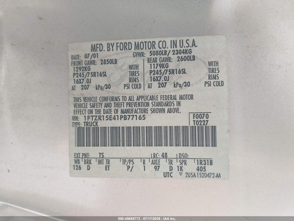 1FTZR15E41PB77165 2001 FORD RANGER photo no. 9