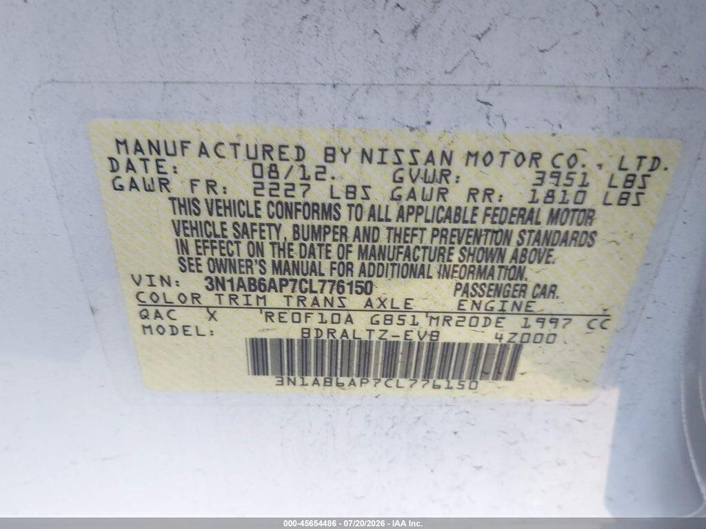 3N1AB6AP7CL776150 2012 NISSAN SENTRA photo no. 9