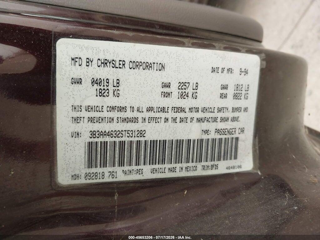 3B3AA4632ST531282 1995 DODGE SPIRIT photo no. 9
