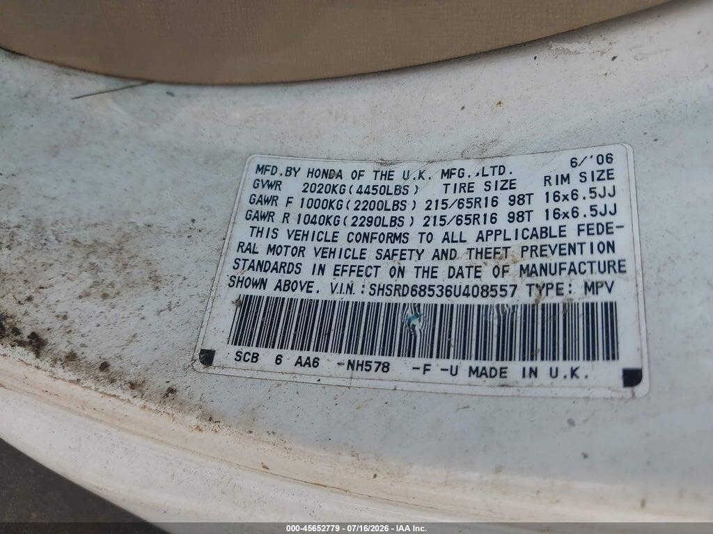 SHSRD68536U408557 2006 HONDA CR-V photo no. 9