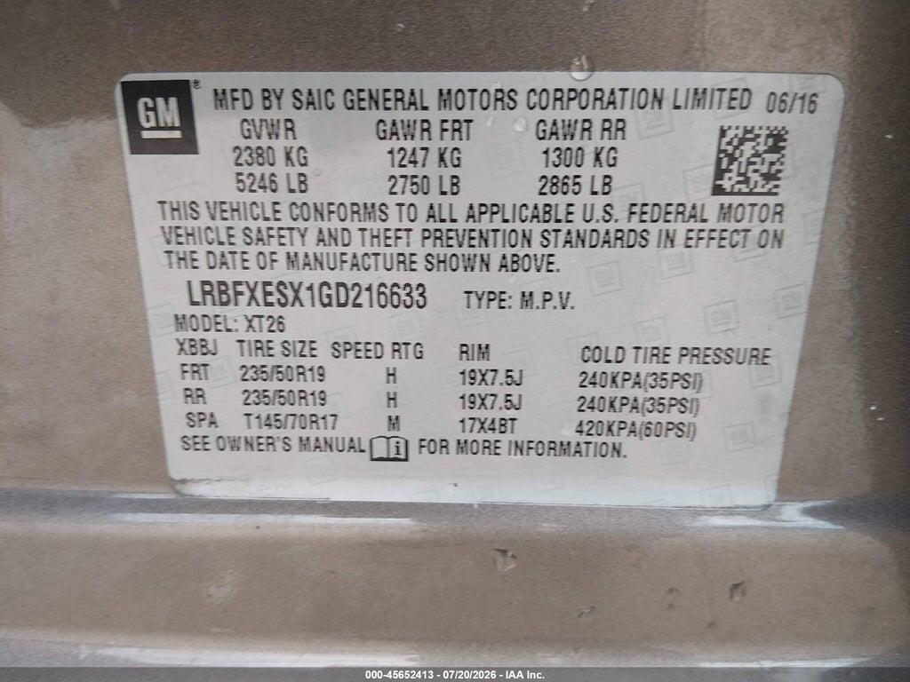 LRBFXESX1GD216633 2016 BUICK ENVISION photo no. 9