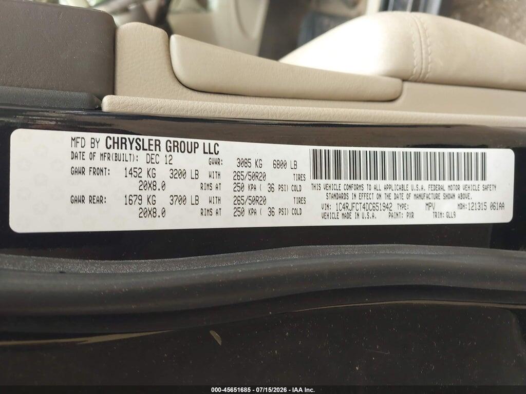1C4RJFCT4DC651942 2013 JEEP GRAND CHEROKEE photo no. 9