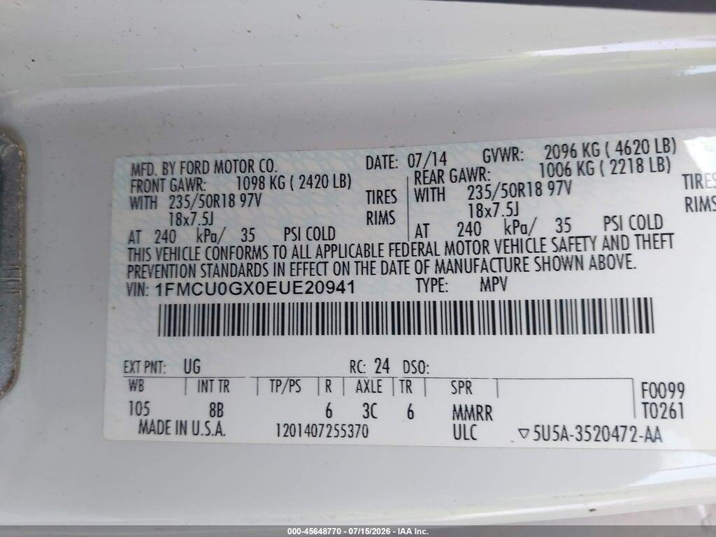 1FMCU0GX0EUE20941 2014 FORD ESCAPE photo no. 9