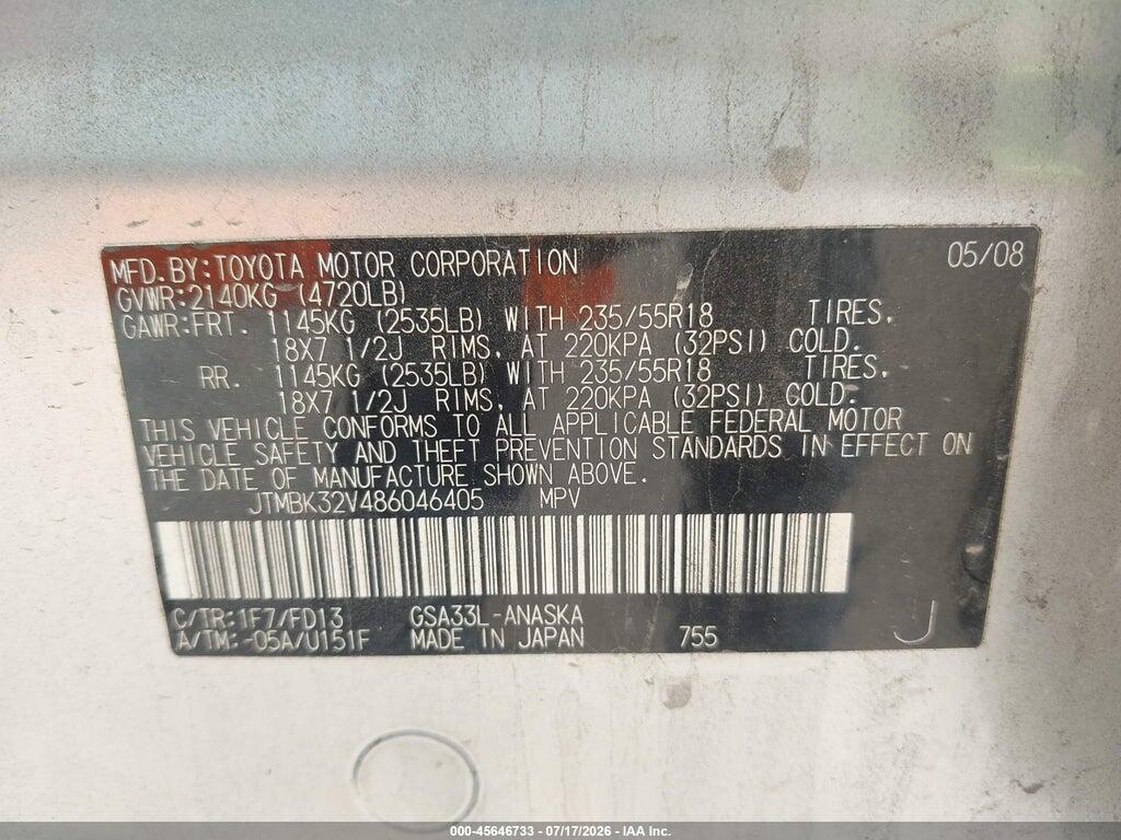 JTMBK32V486046405 2008 TOYOTA RAV4 photo no. 9