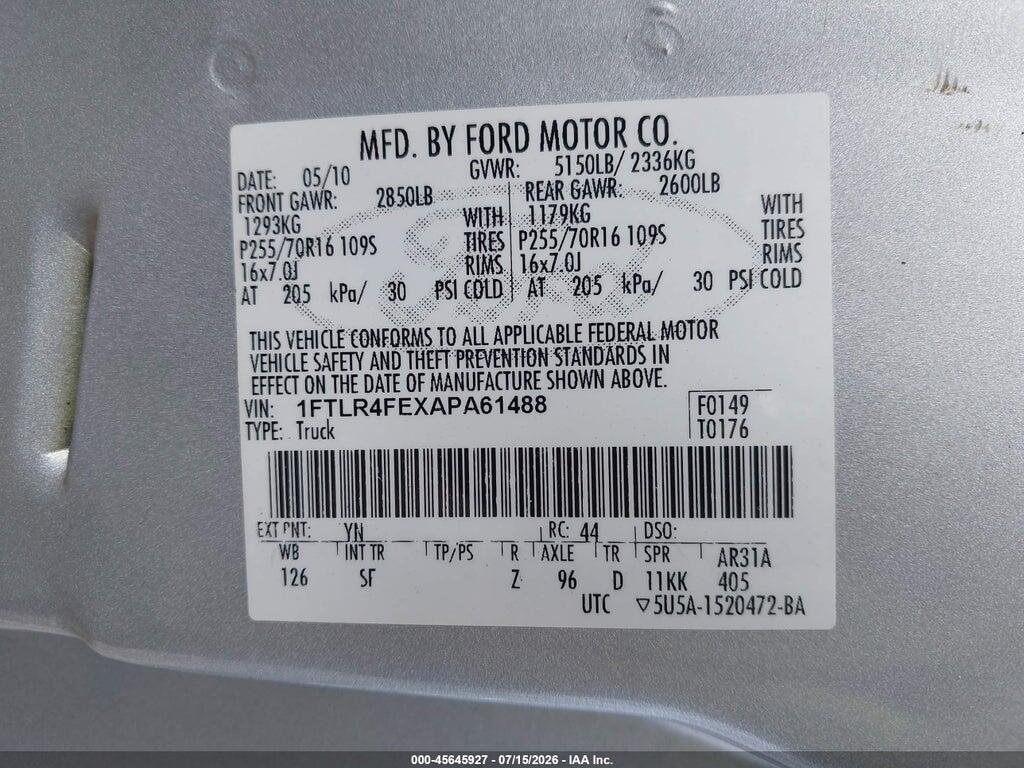 1FTLR4FEXAPA61488 2010 FORD RANGER photo no. 9