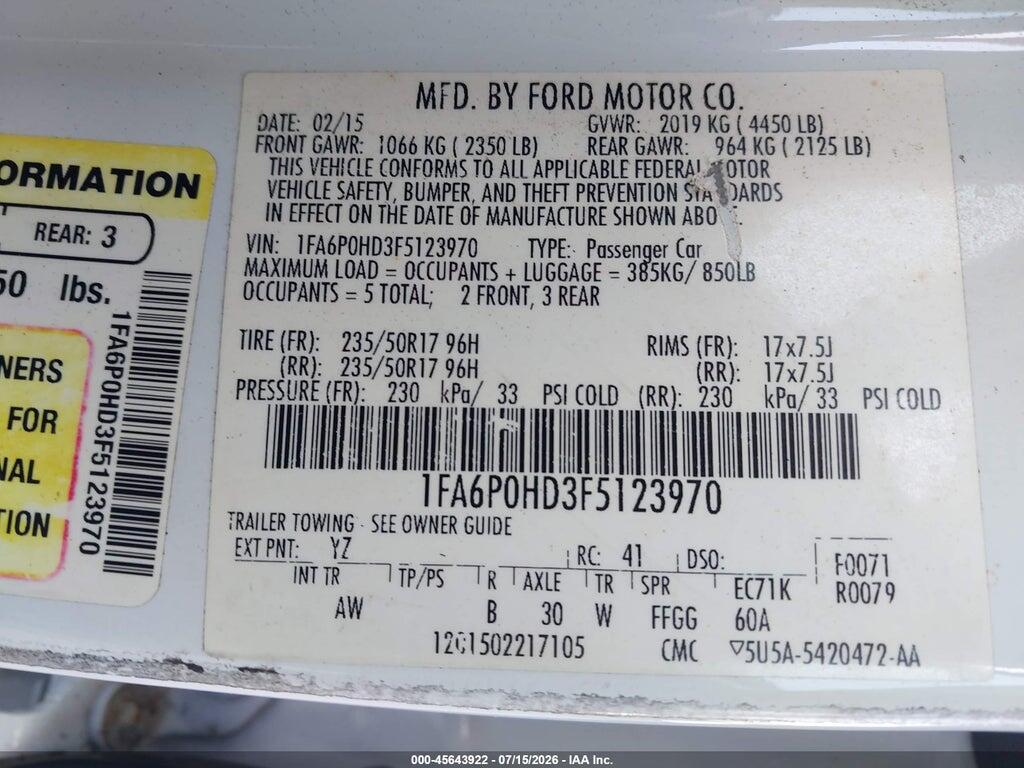 1FA6P0HD3F5123970 2015 FORD FUSION photo no. 9