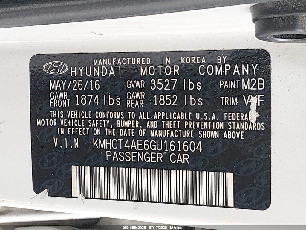 KMHCT4AE6GU161604 2016 HYUNDAI ACCENT photo no. 9