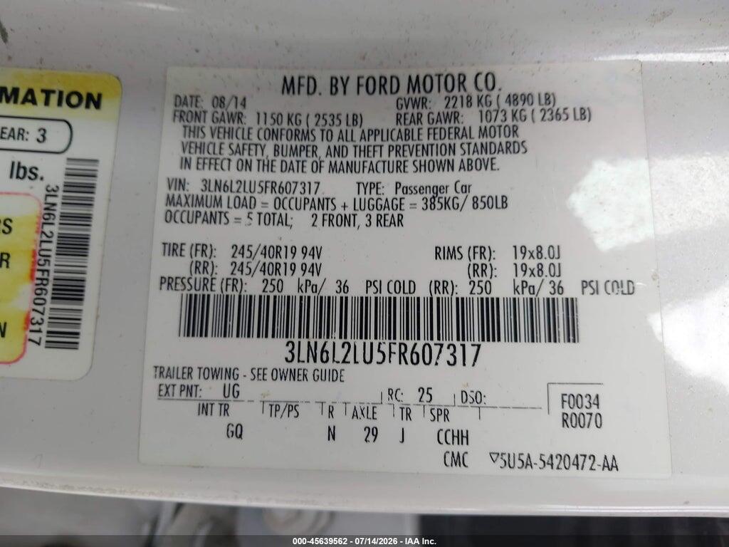 3LN6L2LU5FR607317 2015 LINCOLN MKZ HYBRID photo no. 9