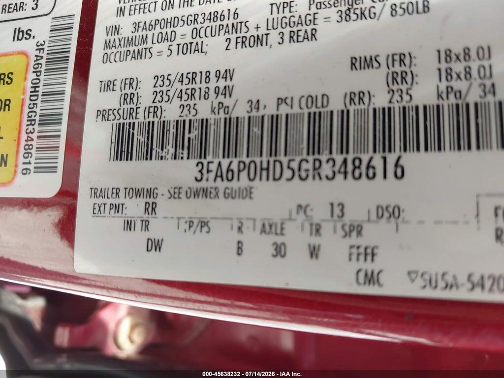 3FA6P0HD5GR348616 2016 FORD FUSION photo no. 9