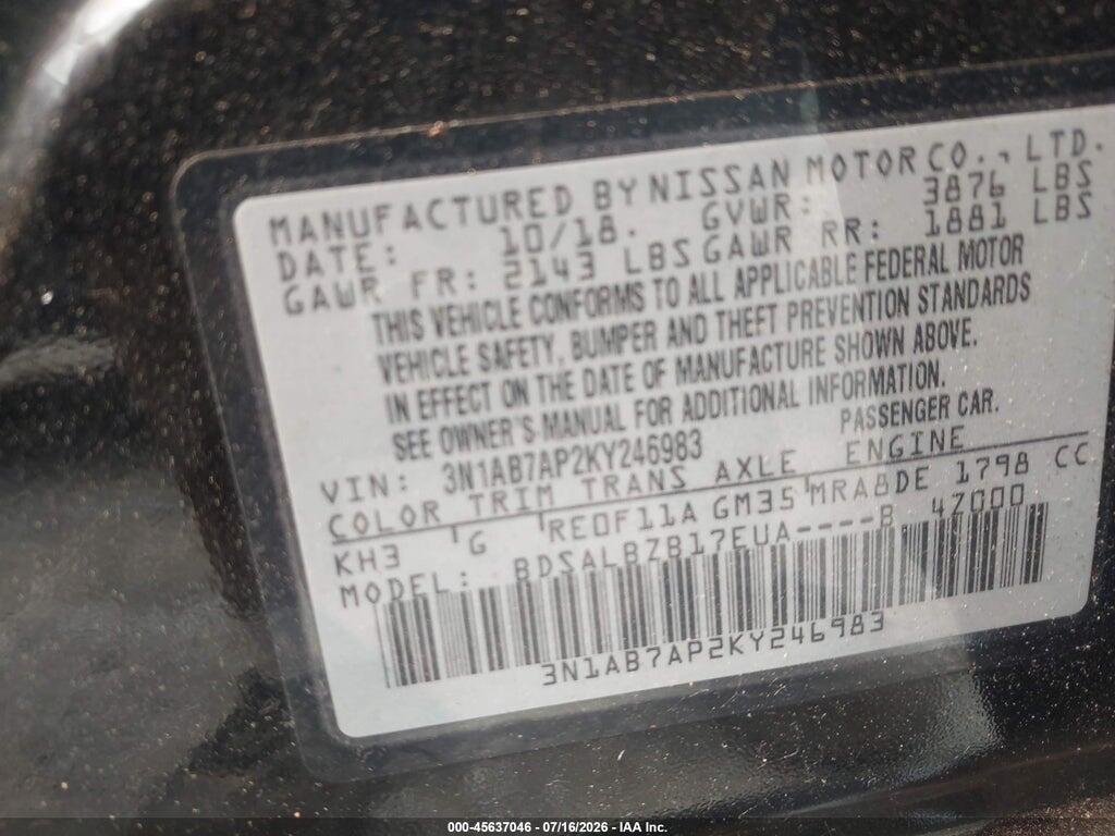 3N1AB7AP2KY246983 2019 NISSAN SENTRA photo no. 9