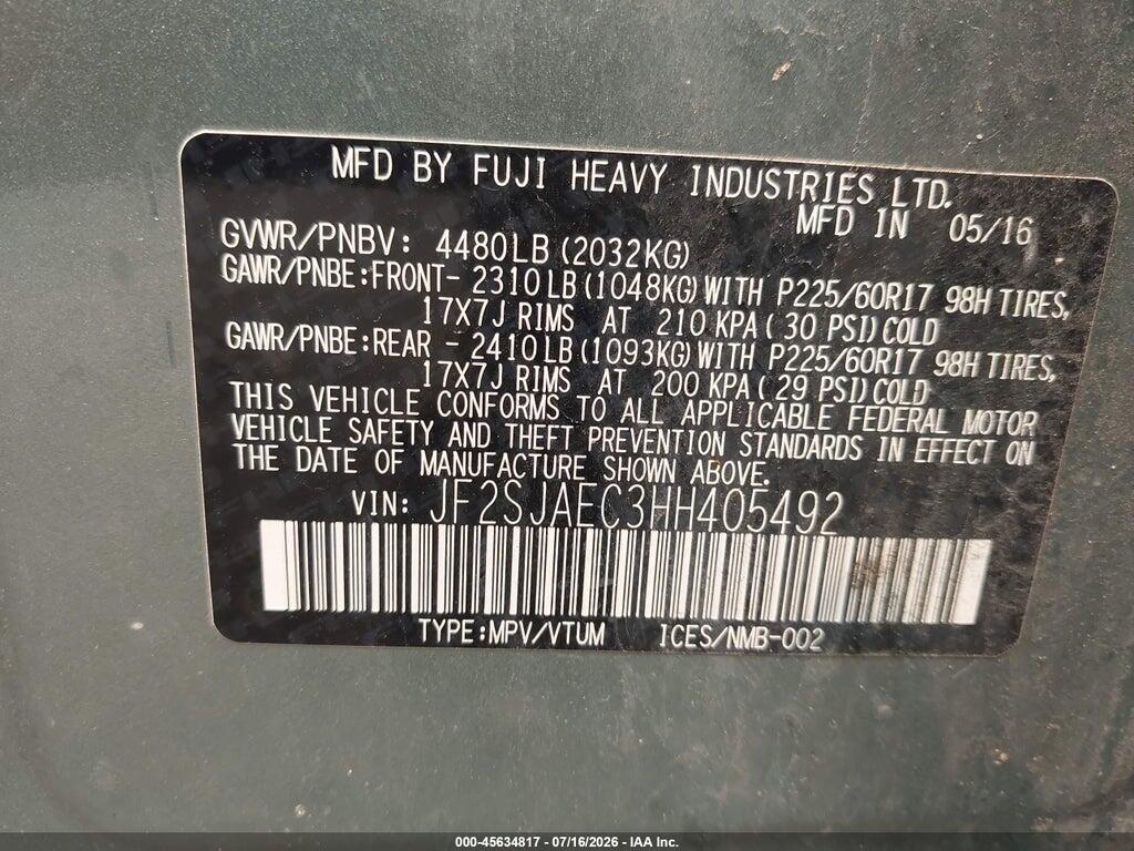 JF2SJAEC3HH405492 2017 SUBARU FORESTER photo no. 9