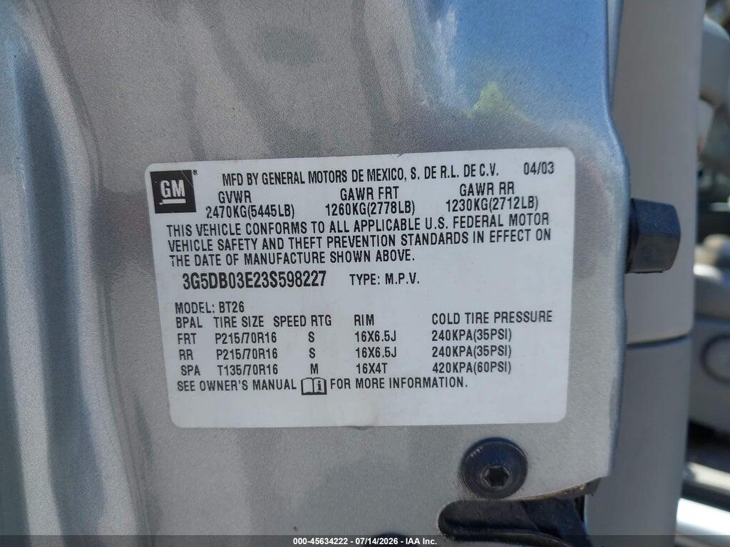 3G5DB03E23S598227 2003 BUICK RENDEZVOUS photo no. 9