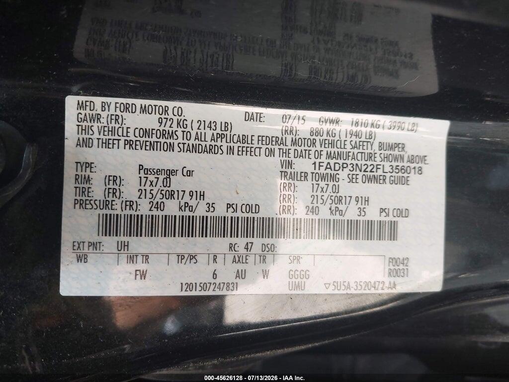 1FADP3N22FL356018 2015 FORD FOCUS photo no. 9