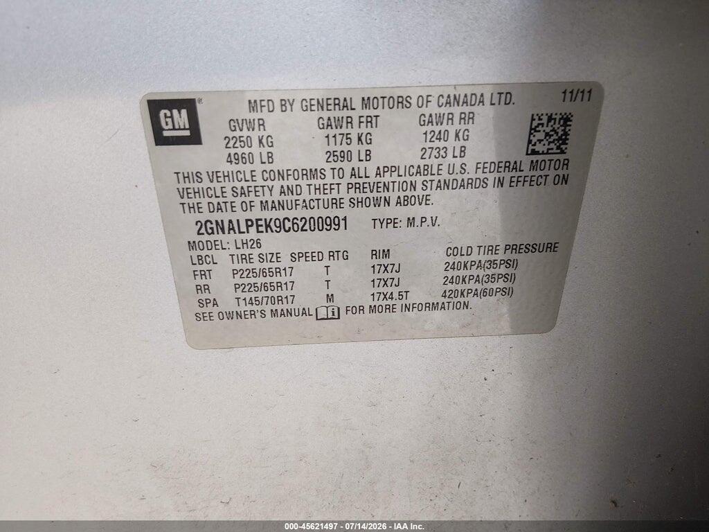 2GNALPEK9C6200991 2012 CHEVROLET EQUINOX photo no. 9