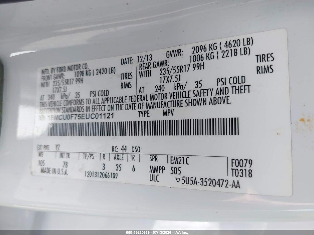 1FMCU0F75EUC01121 2014 FORD ESCAPE photo no. 9