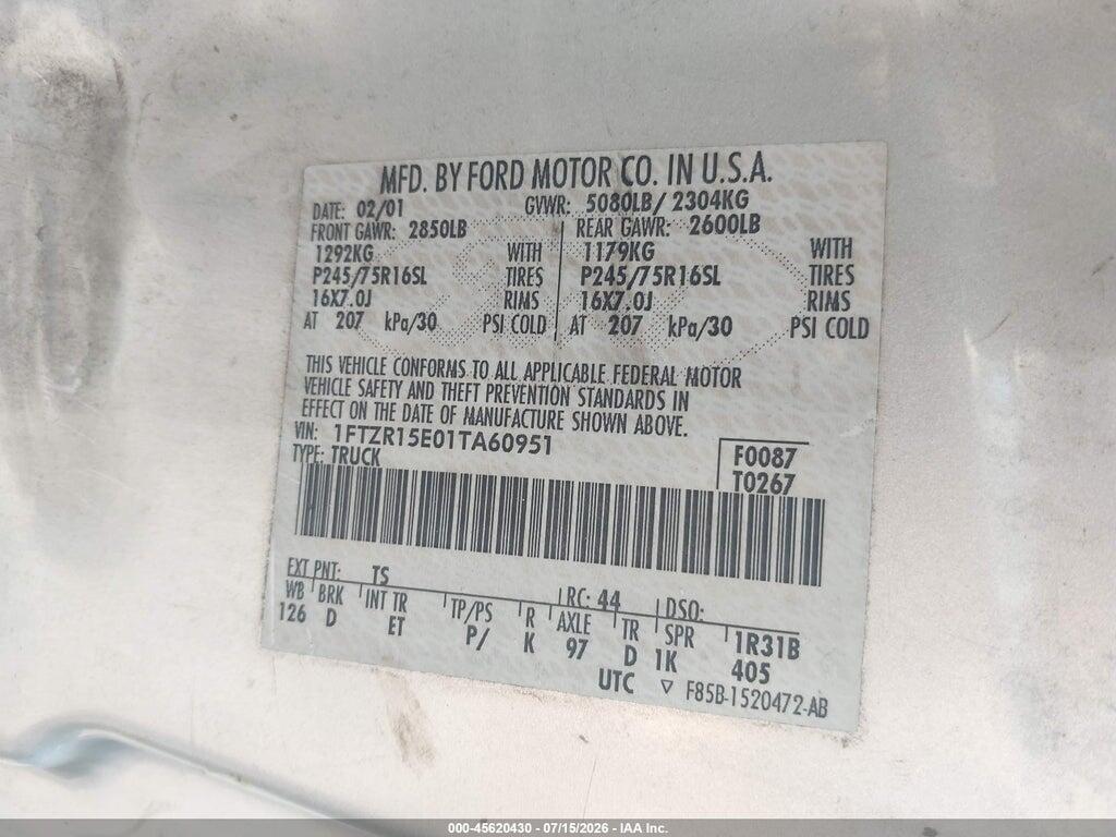 1FTZR15E01TA60951 2001 FORD RANGER photo no. 9