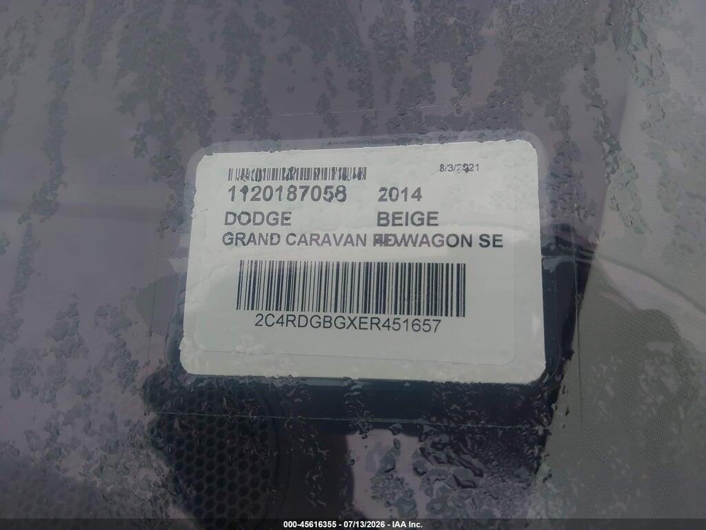2C4RDGBGXER451657 2014 DODGE GRAND CARAVAN photo no. 9