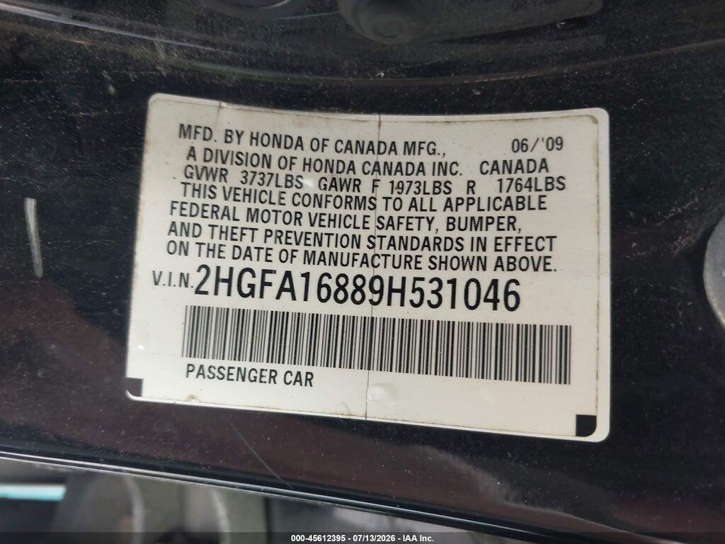 2HGFA16889H531046 2009 HONDA CIVIC photo no. 9