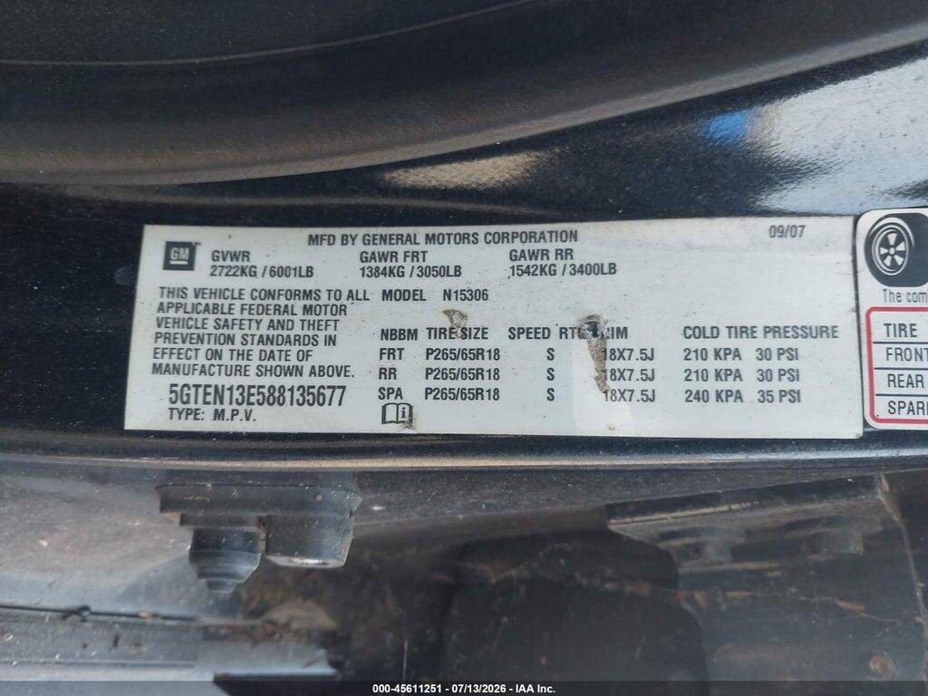 5GTEN13E588135677 2008 HUMMER H3 SUV photo no. 9