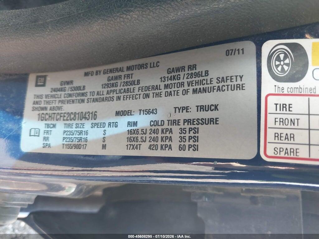 1GCHTCFE2C8104316 2012 CHEVROLET COLORADO photo no. 9