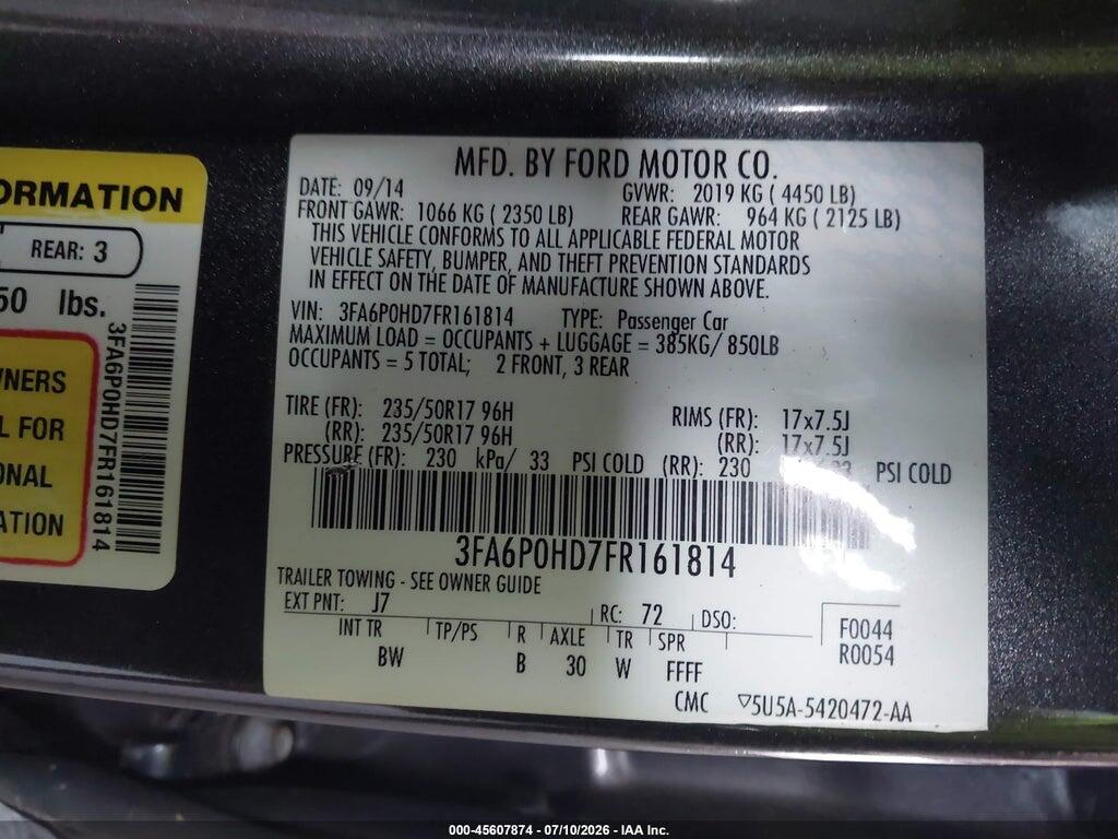 3FA6P0HD7FR161814 2015 FORD FUSION photo no. 9