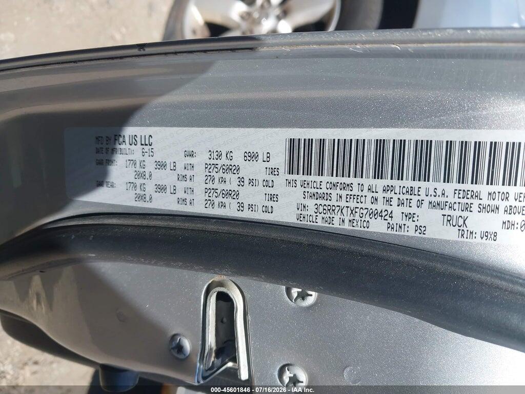3C6RR7KTXFG700424 2015 RAM 1500 photo no. 9