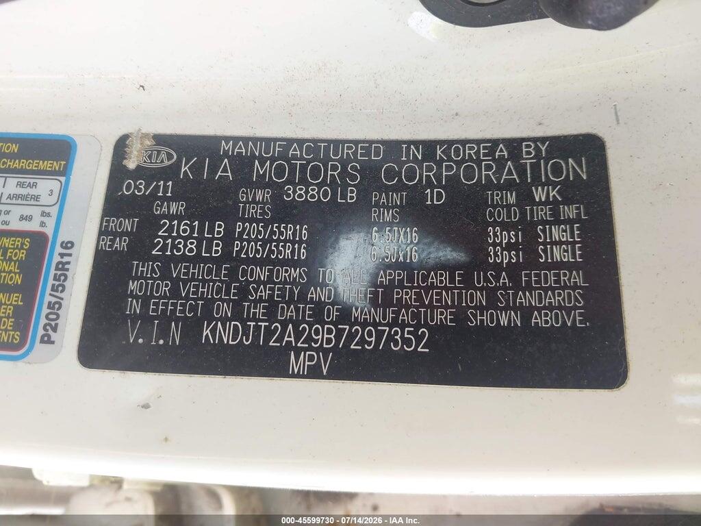 KNDJT2A29B7297352 2011 KIA SOUL photo no. 9