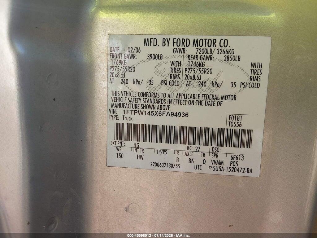 1FTPW145X6FA94936 2006 FORD F-150 photo no. 9