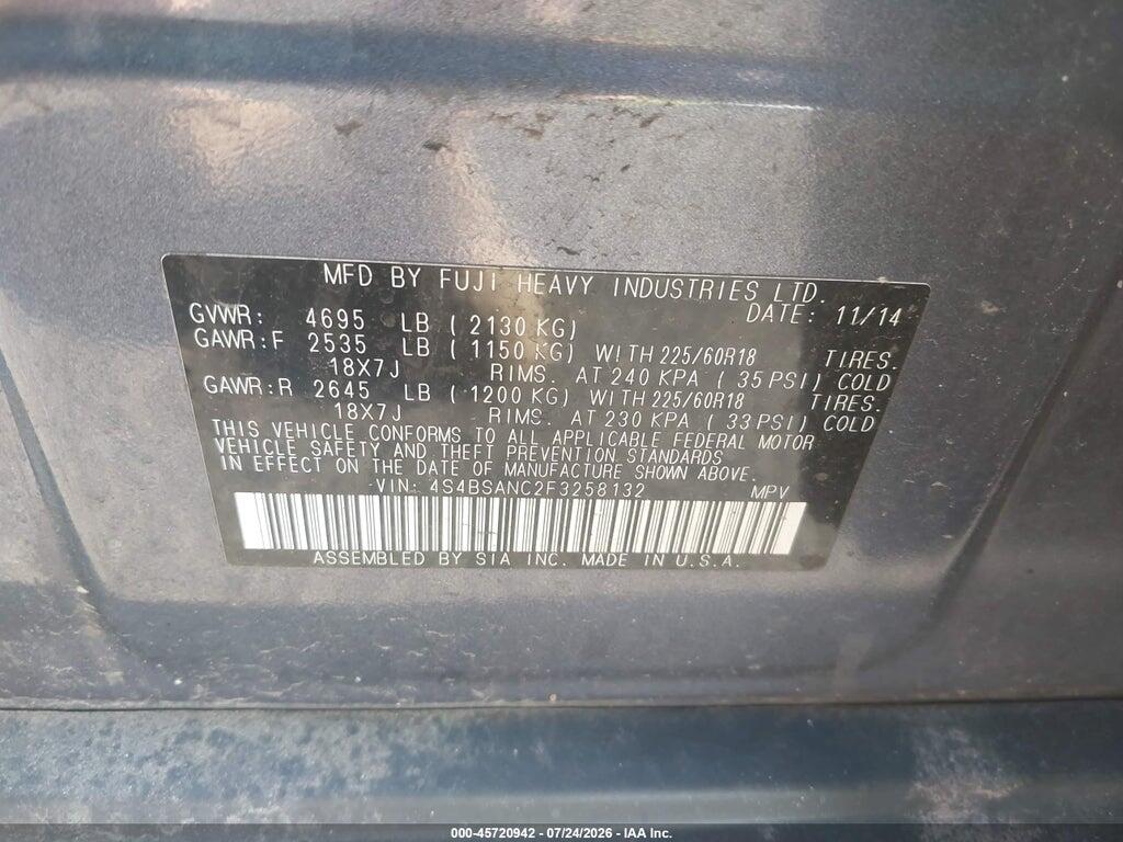 4S4BSANC2F3258132 2015 SUBARU OUTBACK photo no. 9