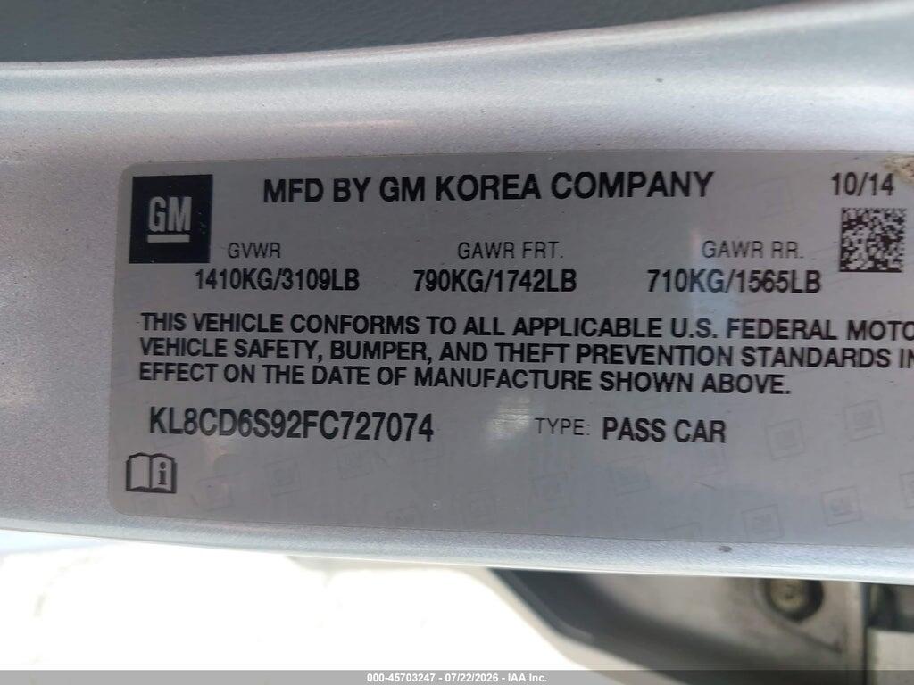 KL8CD6S92FC727074 2015 CHEVROLET SPARK photo no. 9