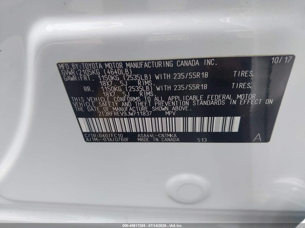 2T3RFREV9JW711837 2018 TOYOTA RAV4 photo no. 9
