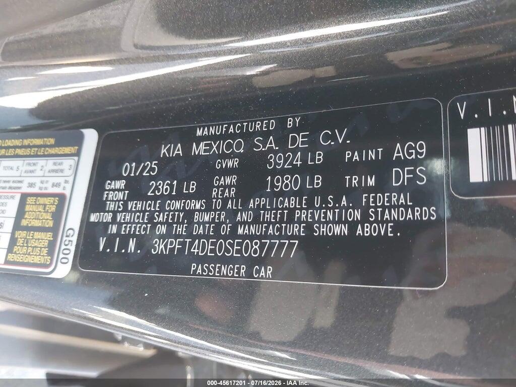 3KPFT4DE0SE087777 2025 KIA K4 photo no. 9